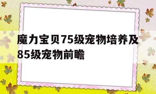 包含魔力宝贝75级宠物培养及85级宠物前瞻的词条