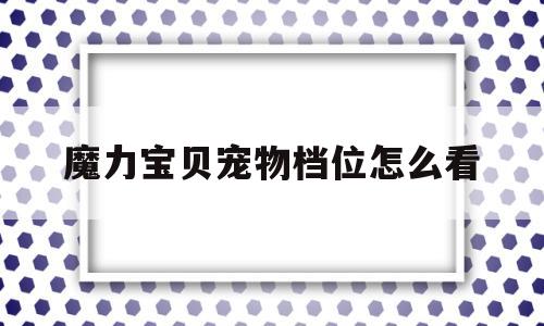 魔力宝贝宠物档位怎么看-魔力宝贝宠物档位越高越好吗