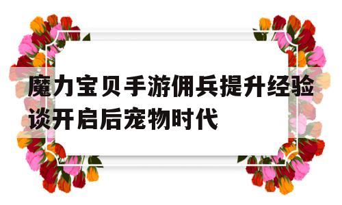 魔力宝贝手游佣兵提升经验谈开启后宠物时代的简单介绍
